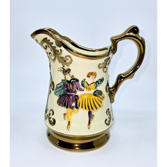 Vintage Wade England Festival Pitcher W/ Gold Trim & Dancing Couple Design - Picture 1 of 6